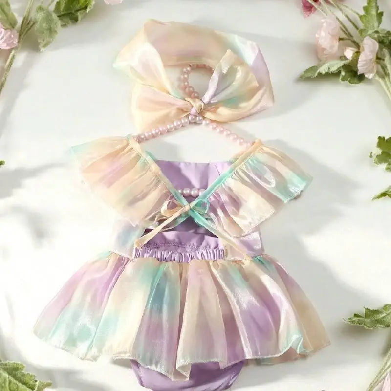 Baby Girl Bowknot Romper Dress & Headband Photo Outfit Set
