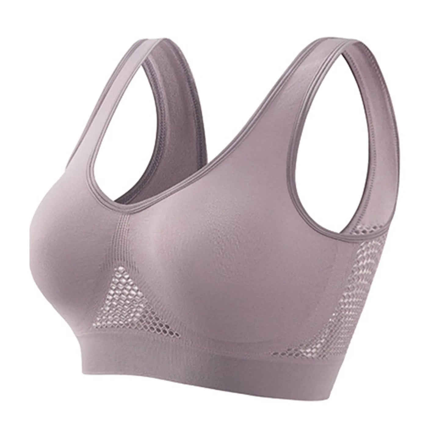 Breathable Sports Bra Top Fitness Women Brassiere Removable Padded Sport Bra Running Gym Seamless Push Up Bras Peaceful Pleasures Health and Wellness Light Gray XL