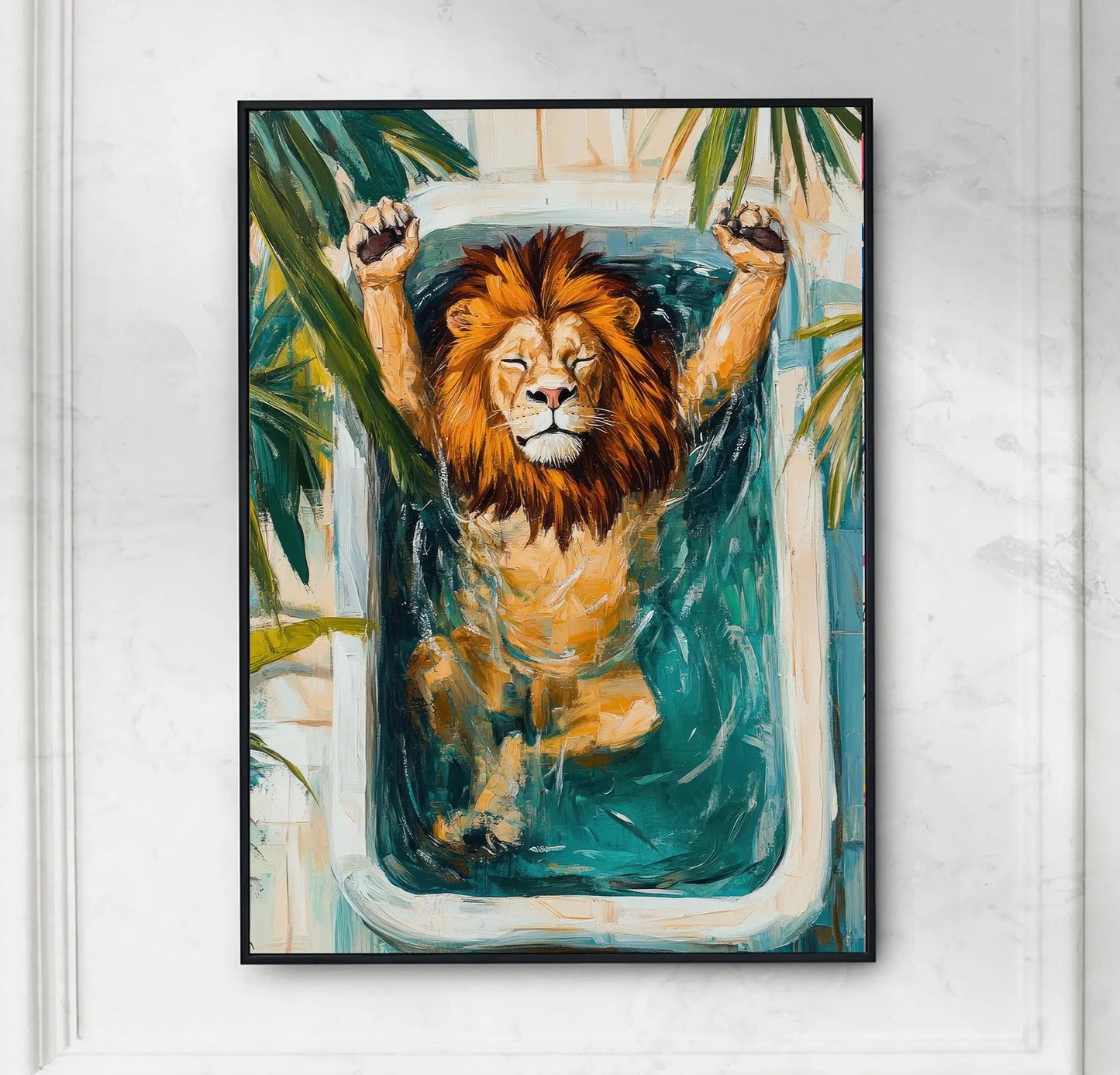 Funny Animals Swimming Pool Canvas Wall Art | Bathroom Decor