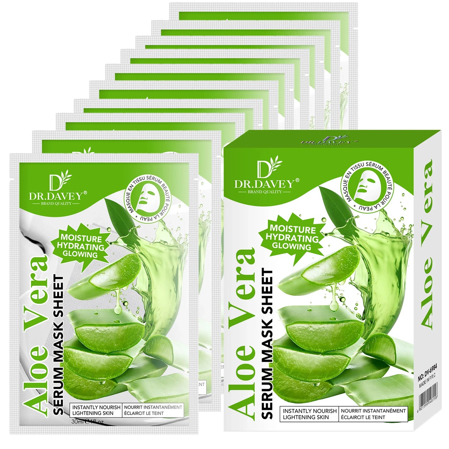 DR.DAVEY Aloe Vera Sheet Mask – Hydrating, 10 Pack