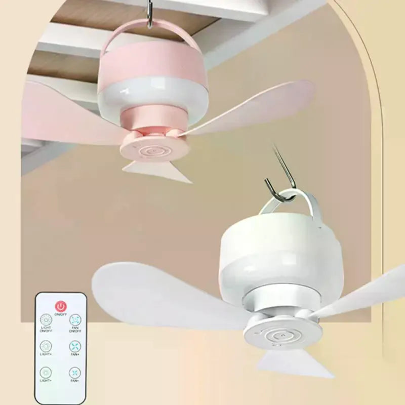 USB Rechargeable Portable Ceiling Fan with Light & Remote