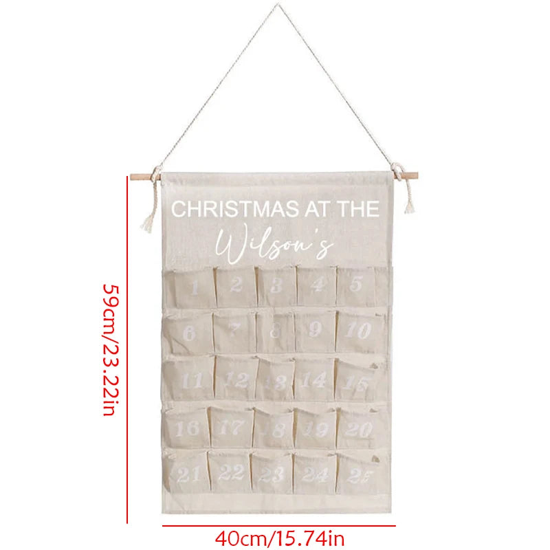 Personalised Christmas Advent Calendar Canvas Wall Hanging | 24 Pockets Advent Calendar Decor Peaceful Pleasures Health and Wellness