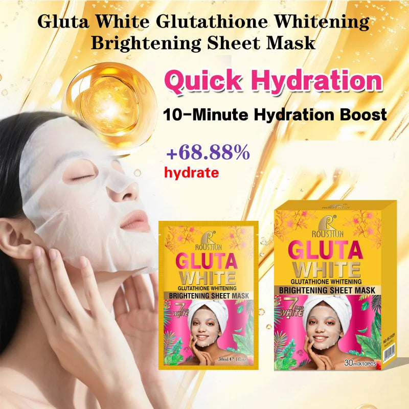 Gluta White Facial Mask Facial Care Moisturizing and Tender Skin Easy to Absorb Daily Skincare 10 Pieces / Box Peaceful Pleasures Health and Wellness