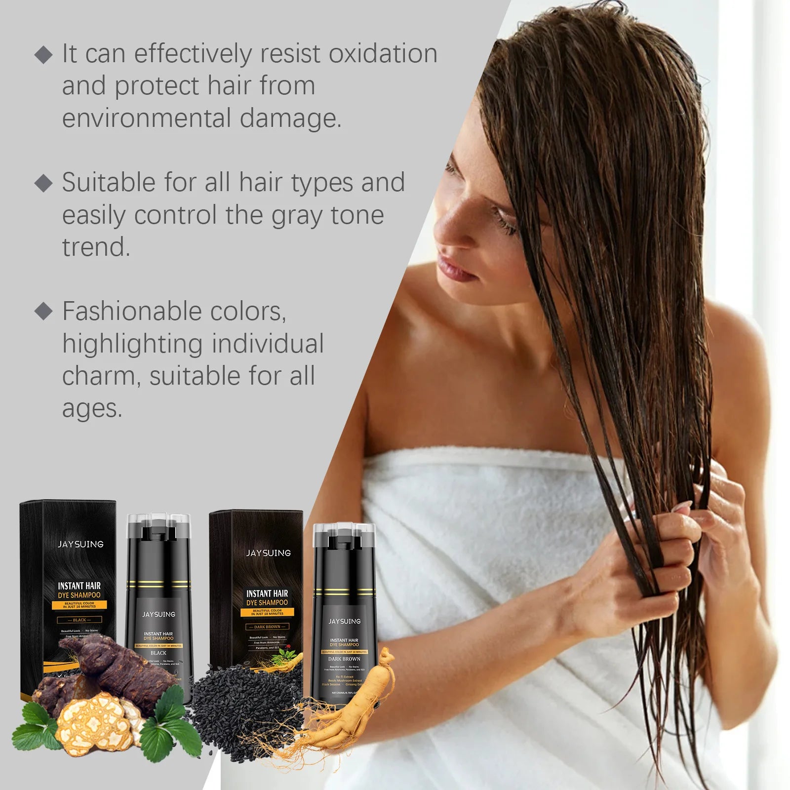 Polygonum Multiflorum Hair Dye Shampoo Herbal Nourish Repair Roots Boost Hair Vitality Repair Hair Damaged Instant Dye Shampoo Peaceful Pleasures Health and Wellness