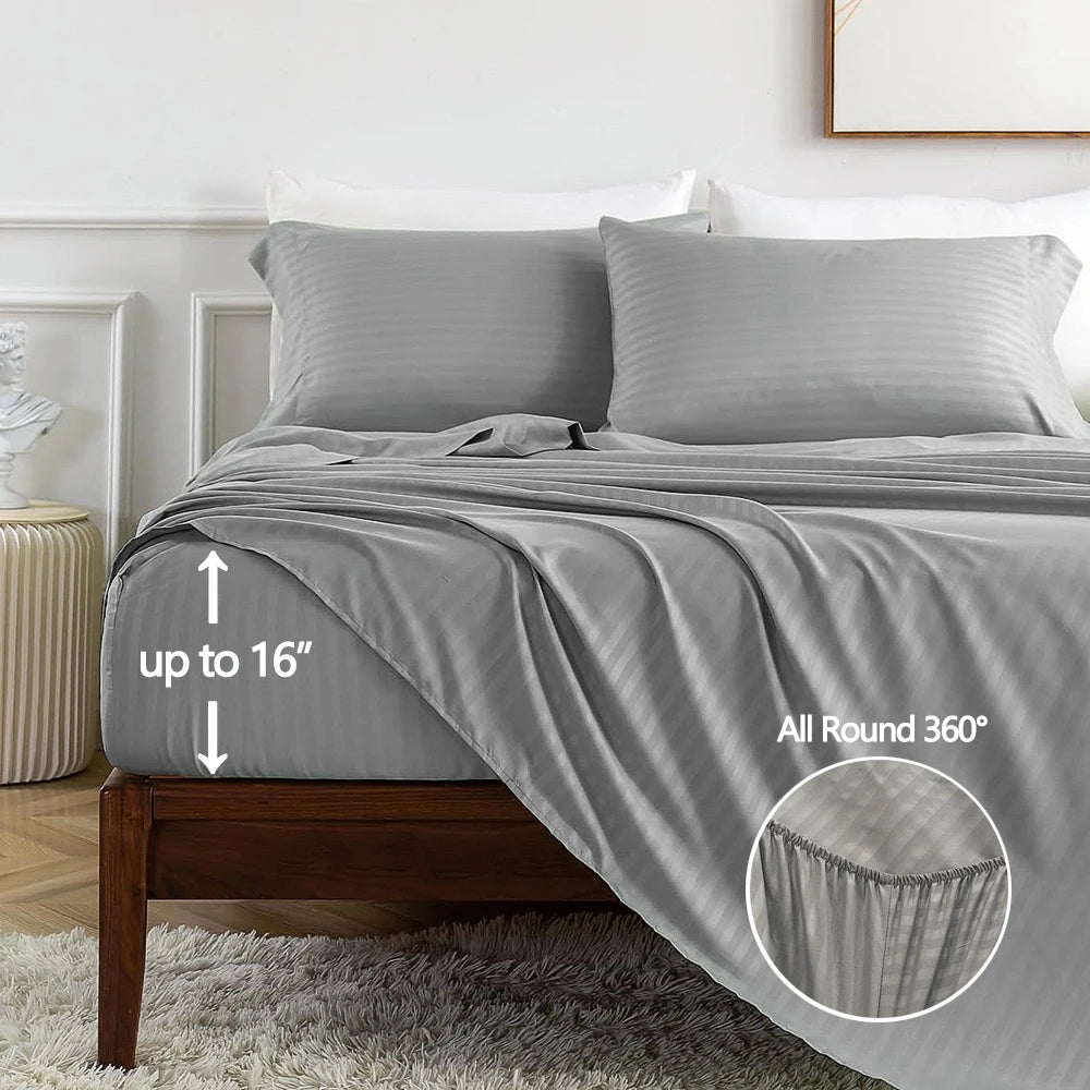Battilo Bed Sheets 4 Pieces Set Luxury Fitted Flat Sheet with Pillowcases Solid Stripe Bedding Set For Twin Full Queen King Size Peaceful Pleasures Health and Wellness