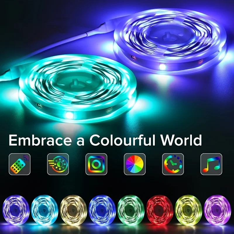 RGB LED Strip Lights 1–20M USB Remote | Room & TV Backlight