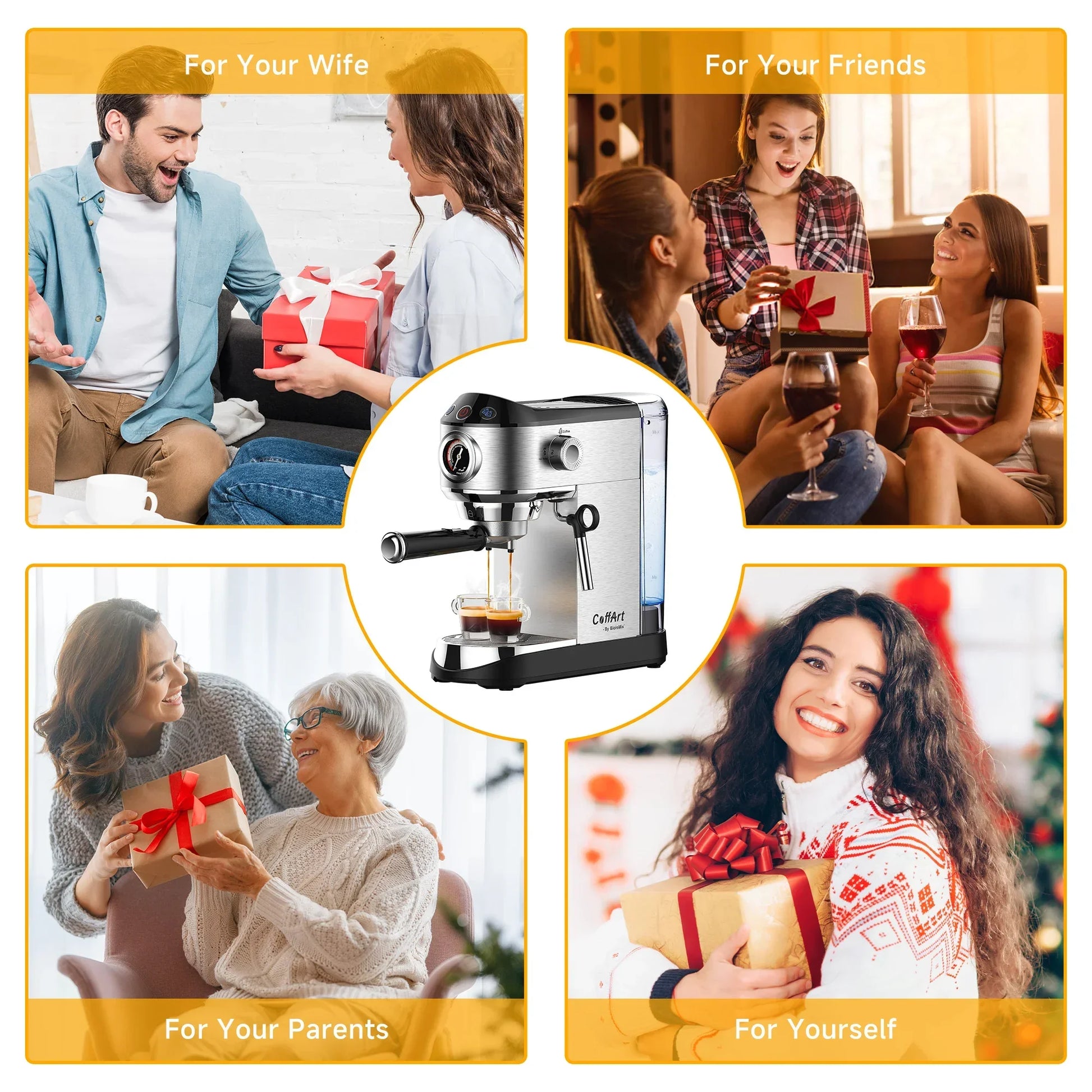 BioloMix 20 Bar Semi-Auto Espresso Machine with Steam Frother – 1350W Coffee Machine Peaceful Pleasures Health and Wellness