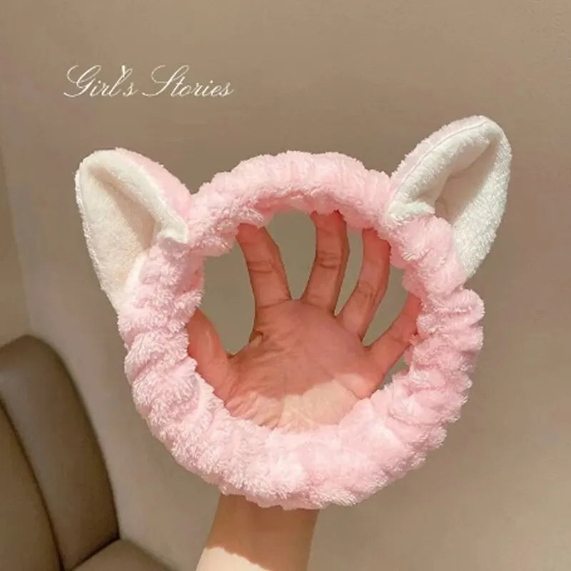 Hairband Cat Coral Plush Headband Cute Soft Hair Bow Headband Hairband Wash Face Makeup Headband Bandage Girl Accessories Peaceful Pleasures Health and Wellness Pink