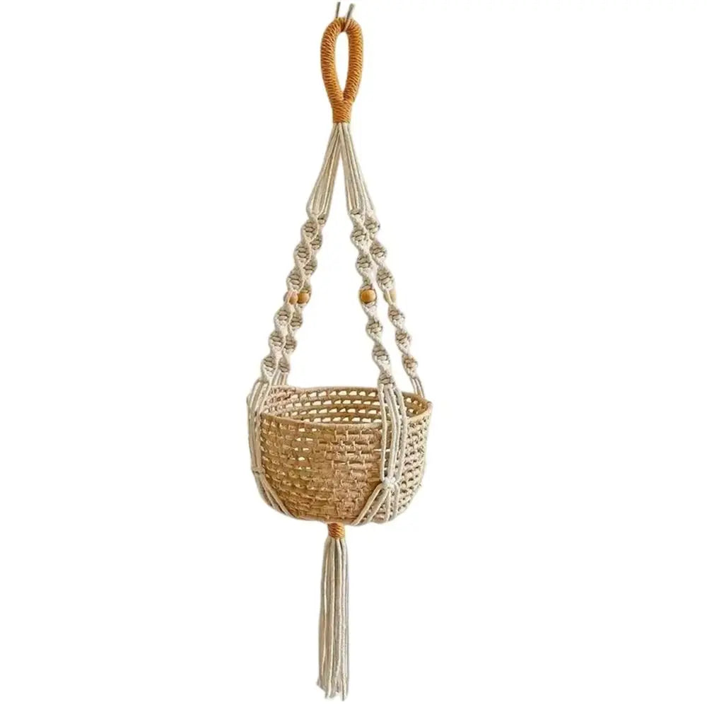 Boho Macrame Cotton Rope Plant Hanger – Handmade Tassel Basket