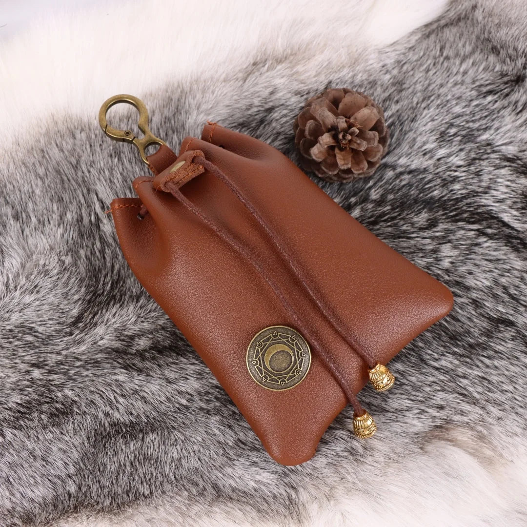 Medieval Faux Leather Retro Waist Bag Hangable Drawstring Outdoor