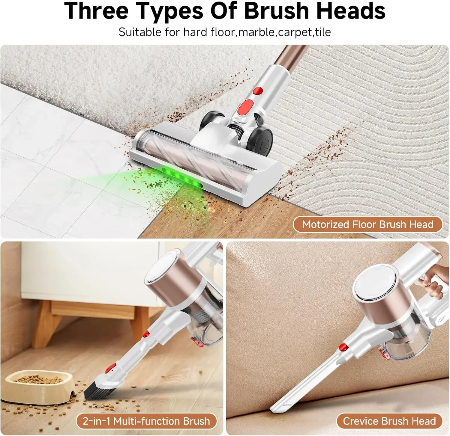 500W Cordless Vacuum Cleaner, 40Kpa Suction, LED Display, Anti-Tangle Brush, 8-in-1 Lightweight for Hard Floors Pet Hair Peaceful Pleasures Health and Wellness