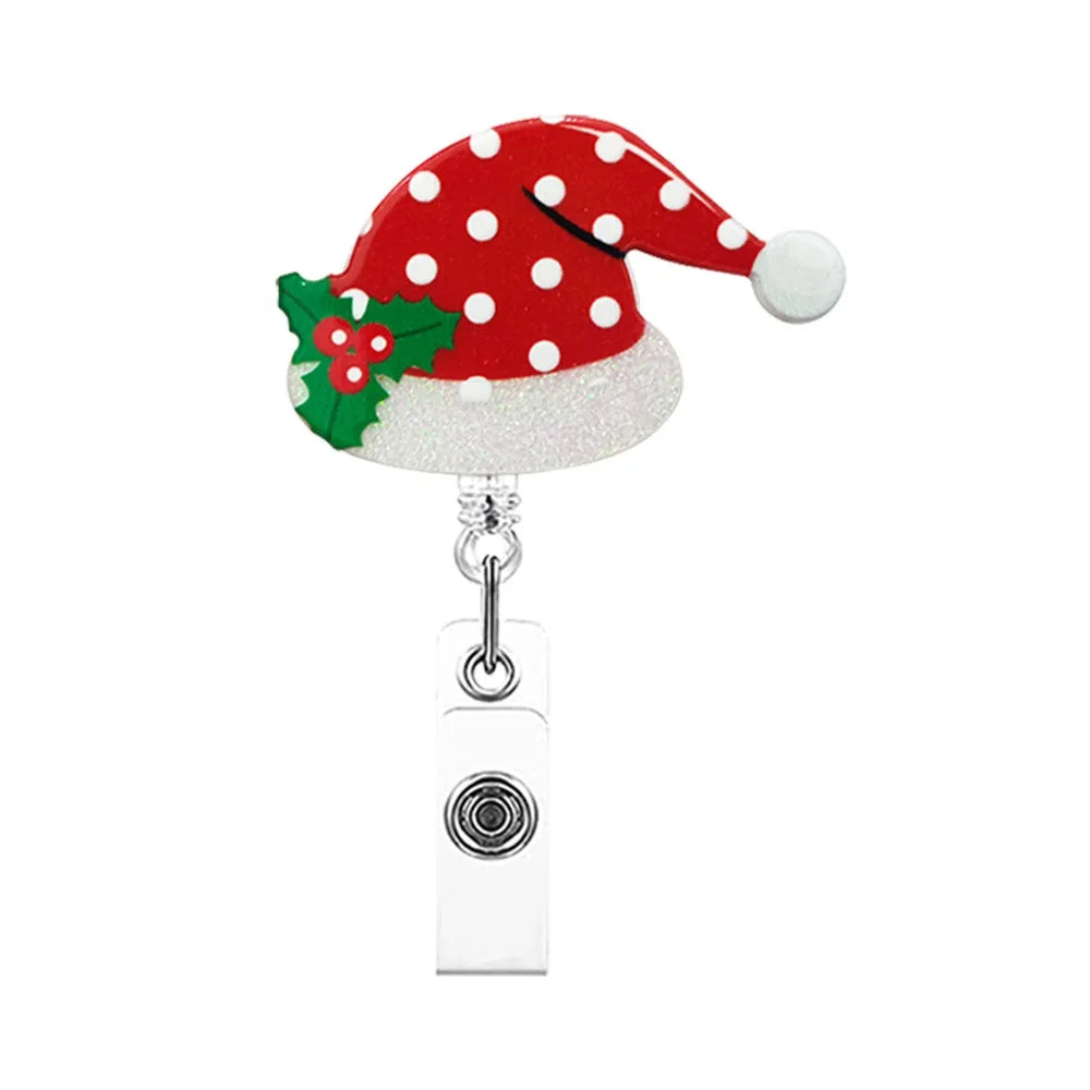 Acrylic Christmas Badge Reel Santa Claus Snowman Elk Retractable Badge Holder Gingerbread Xmas Decoration ID Card Holder Peaceful Pleasures Health and Wellness Style 11