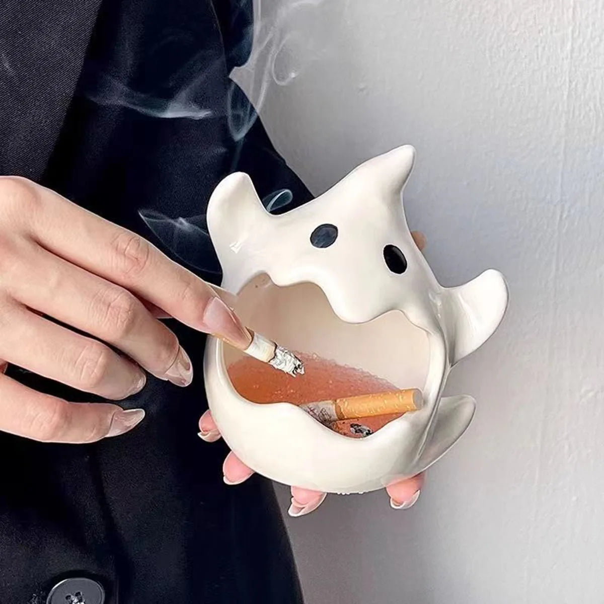 Ceramic Ghost Candle Holder Ashtray Desktop Aromatherapy Candle Container Halloween Christmas Gift Practical Home Decoration New Peaceful Pleasures Health and Wellness