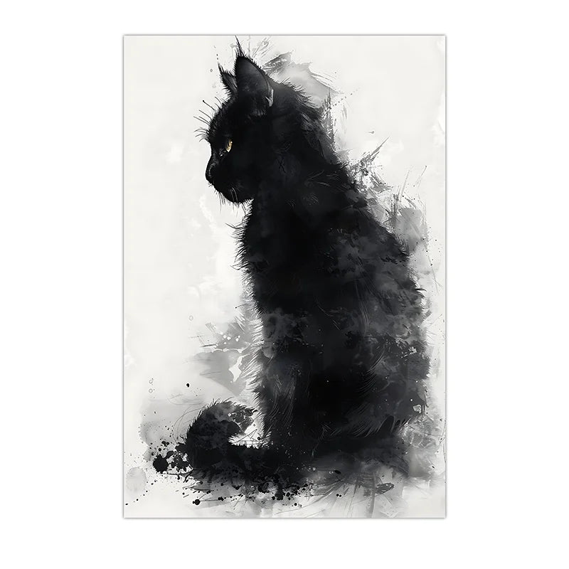 Ink Wash Cat Canvas Print | Minimalist Black White Wall Art Canvas Wall Art Print Peaceful Pleasures Health and Wellness 02 15x20cm No Frame China Mainland