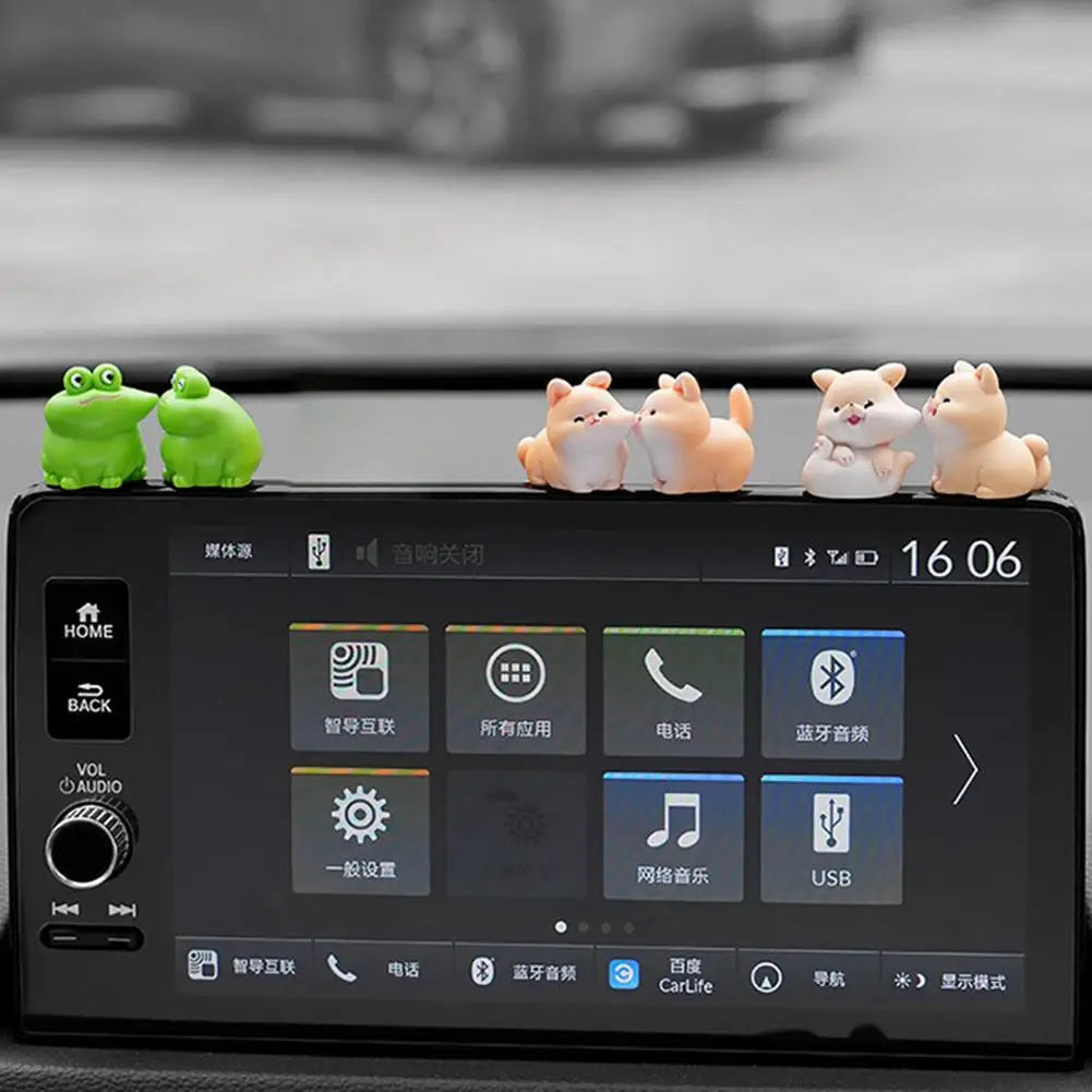2Pcs Cartoon Kiss Face Rabbit Kitten Doll Ornaments Funny Resin Ducks Frogs Figurines Ornaments Car Interior Dashboard Ornaments Peaceful Pleasures Health and Wellness