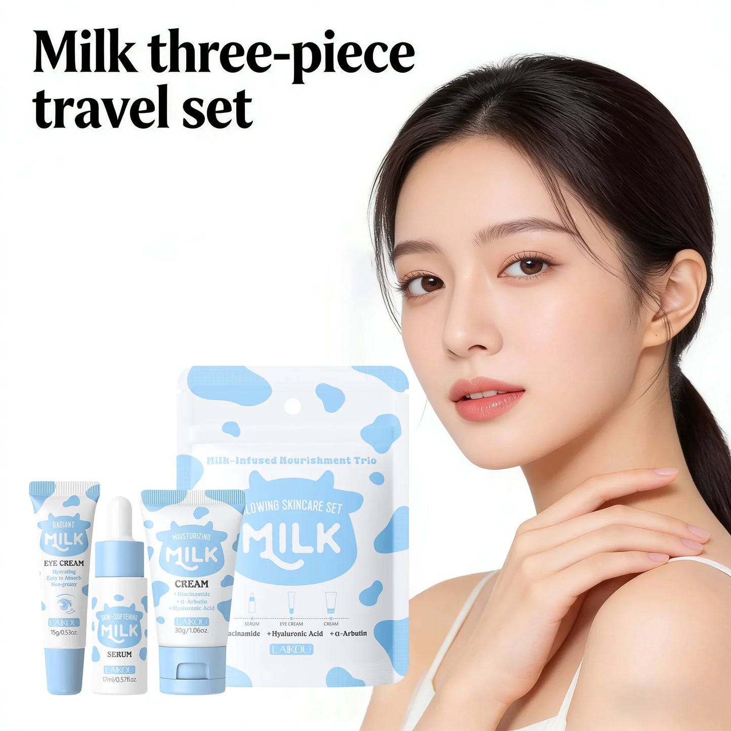 LAIKOU Milk 3-Piece Travel Skincare Set – Serum, Eye Cream & Cream