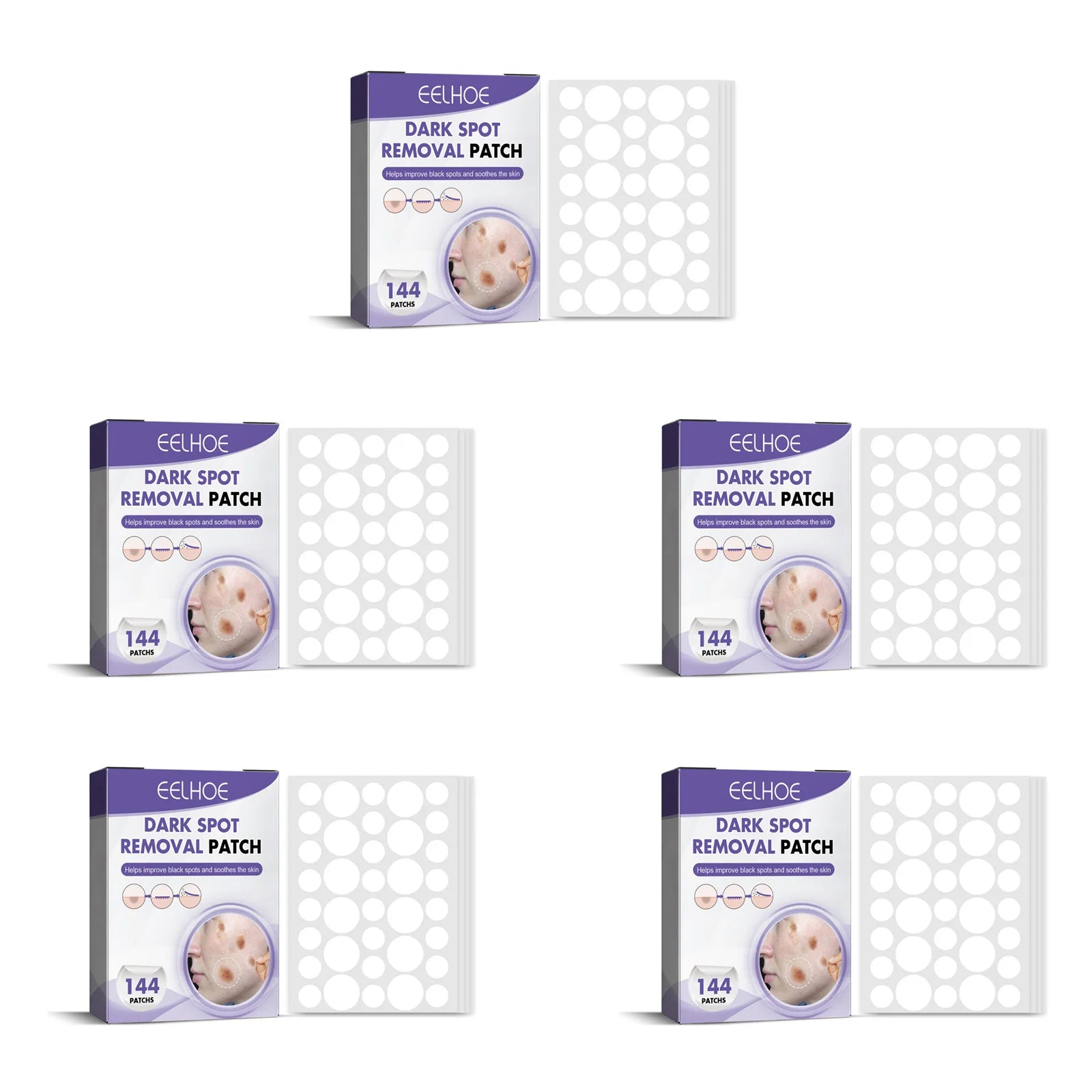 Dark Spot Correcting Patches – Fade Melasma & Brighten Skin Peaceful Pleasures Health and Wellness 5 x 144pcs Boxed
