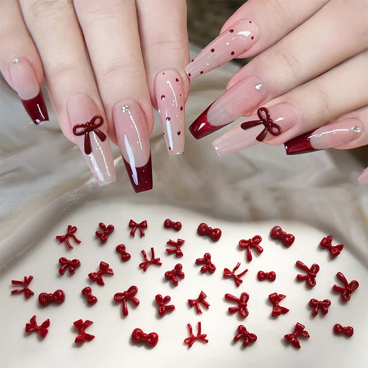 100PCS 3D Nail Art Red Bow Charms Supplies Kawaii Accessories Resin For Nails Decorastion Product Manicure Decor Materials Tool Peaceful Pleasures Health and Wellness
