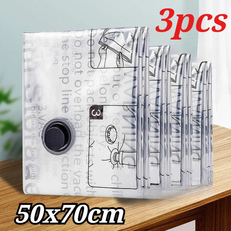 3-Pack Vacuum Compression Storage Bags for Clothes & Quilts
