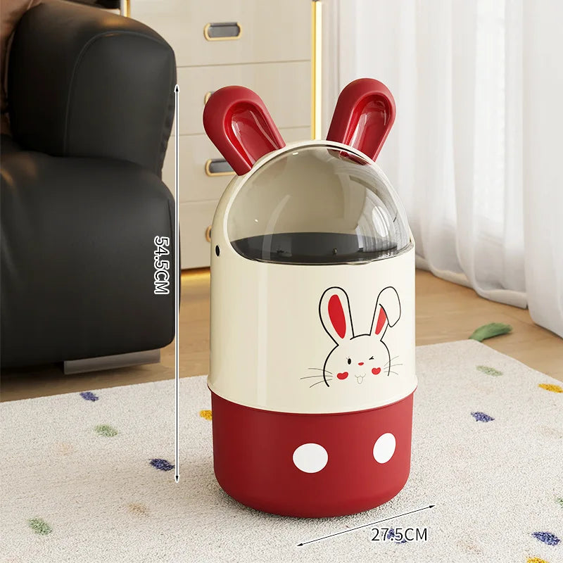 Cute Rabbit-Ear Lid Trash Can, Large Capacity Covered Waste Bin for Living Room & Bedroom - Multi-Functional Storage Basket Peaceful Pleasures Health and Wellness A L Red