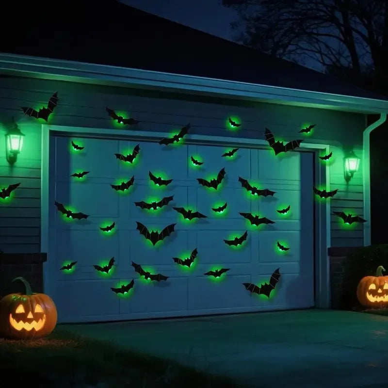 Halloween 3D LED Bat Wall Stickers | Purple Green Glow Decor