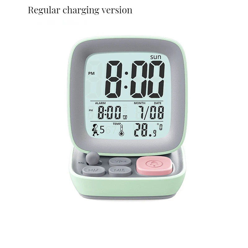 Small Computer Charging Alarm Clock Children's Style Digital Display Small Night Light Simple Student Alarm Clock Peaceful Pleasures Health and Wellness green