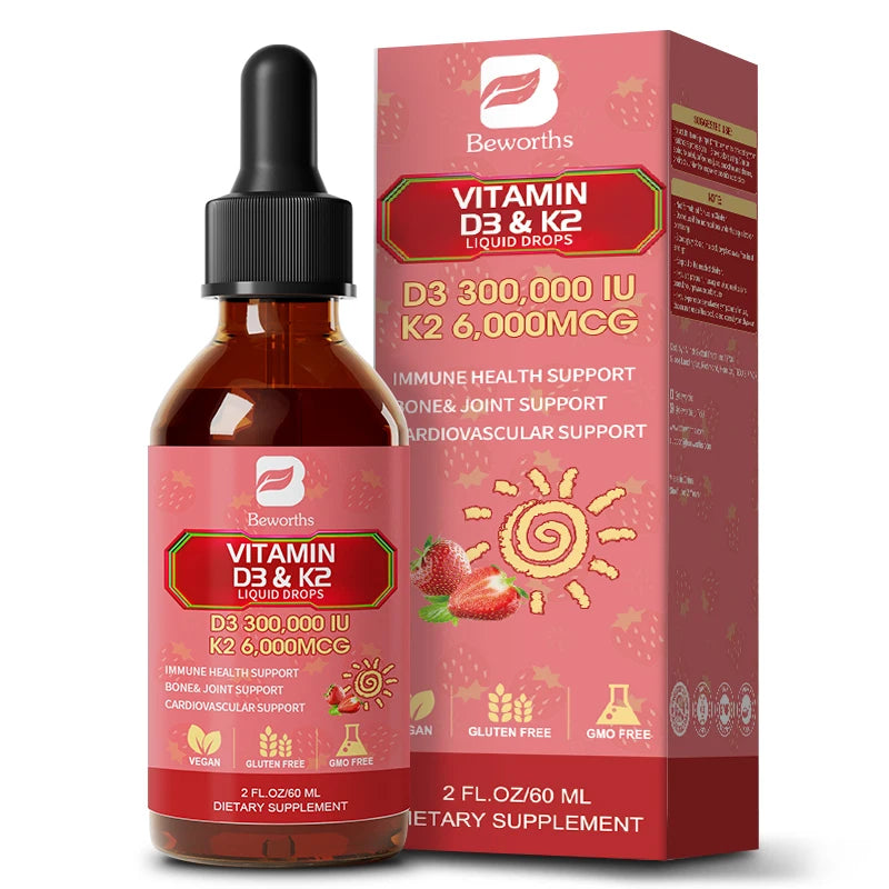 Vitamin D3 & K2 Liquid Drops 60ml – Bone, Immune & Heart Health Vitamin Supplement Peaceful Pleasures Health and Wellness