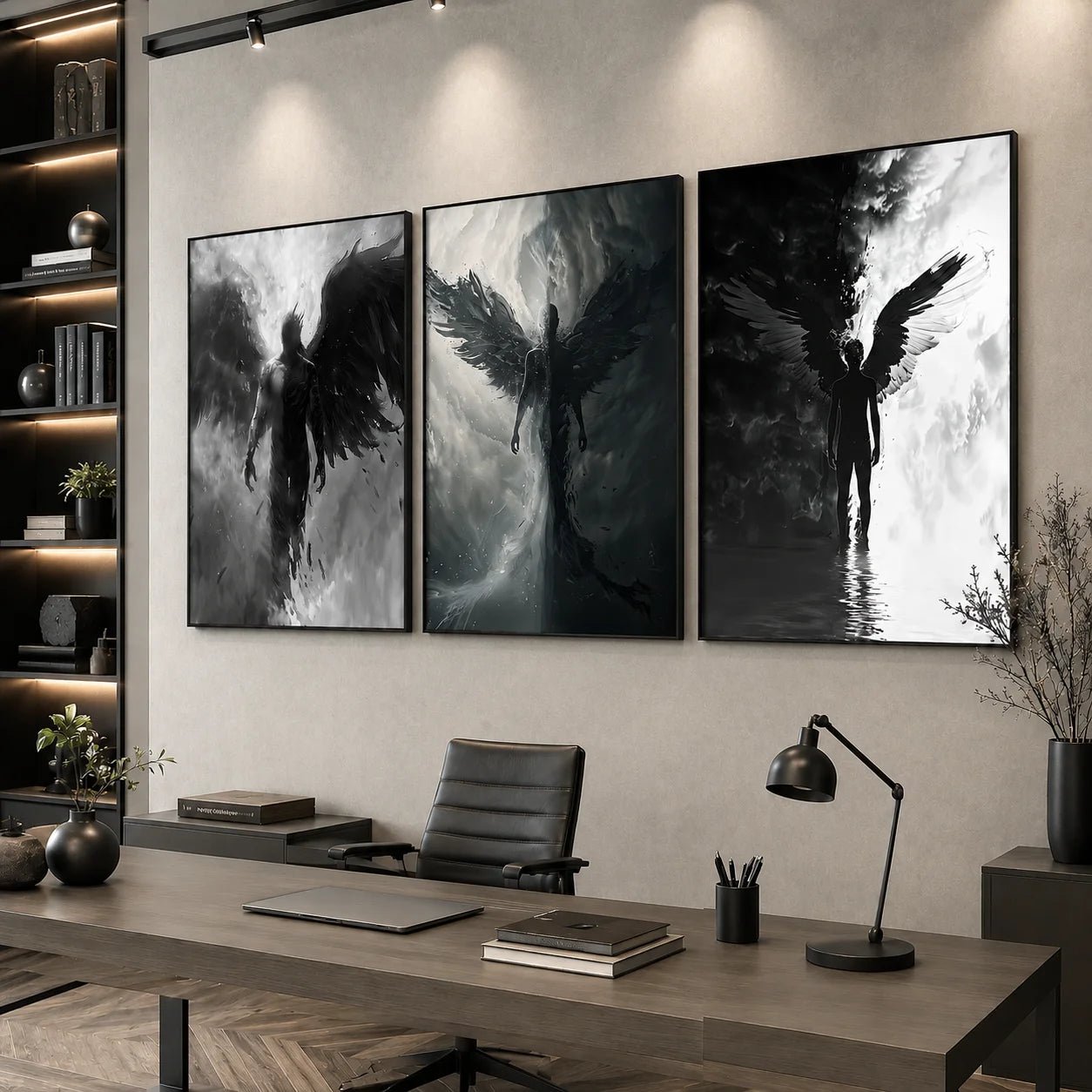 Black & White Dark Angel Canvas Wall Art | Modern Poster Print Canvas Wall Art Peaceful Pleasures Health and Wellness