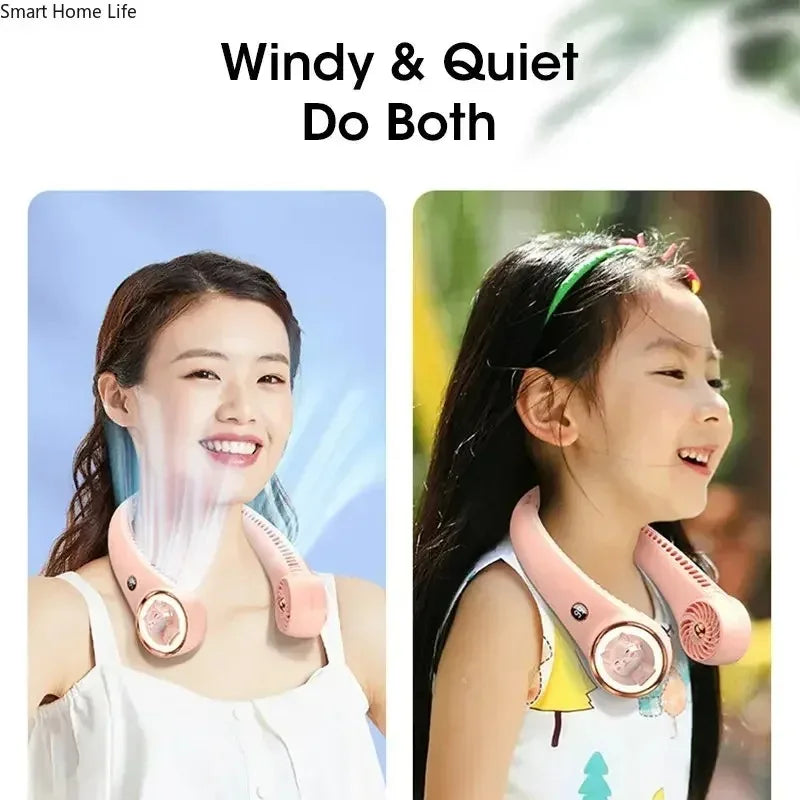 Bladeless Neck Fan Cute Cat Portable USB Rechargeable Mini with Digital Display 2000mAh Battery for Outdoor Travel Peaceful Pleasures Health and Wellness