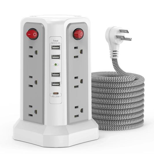 American tower type 1.8m braided extension cord plug-in board with PD20W fast charging port, a must-have for home and office Peaceful Pleasures Health and Wellness DARK GRAY 12 110-250V|United States