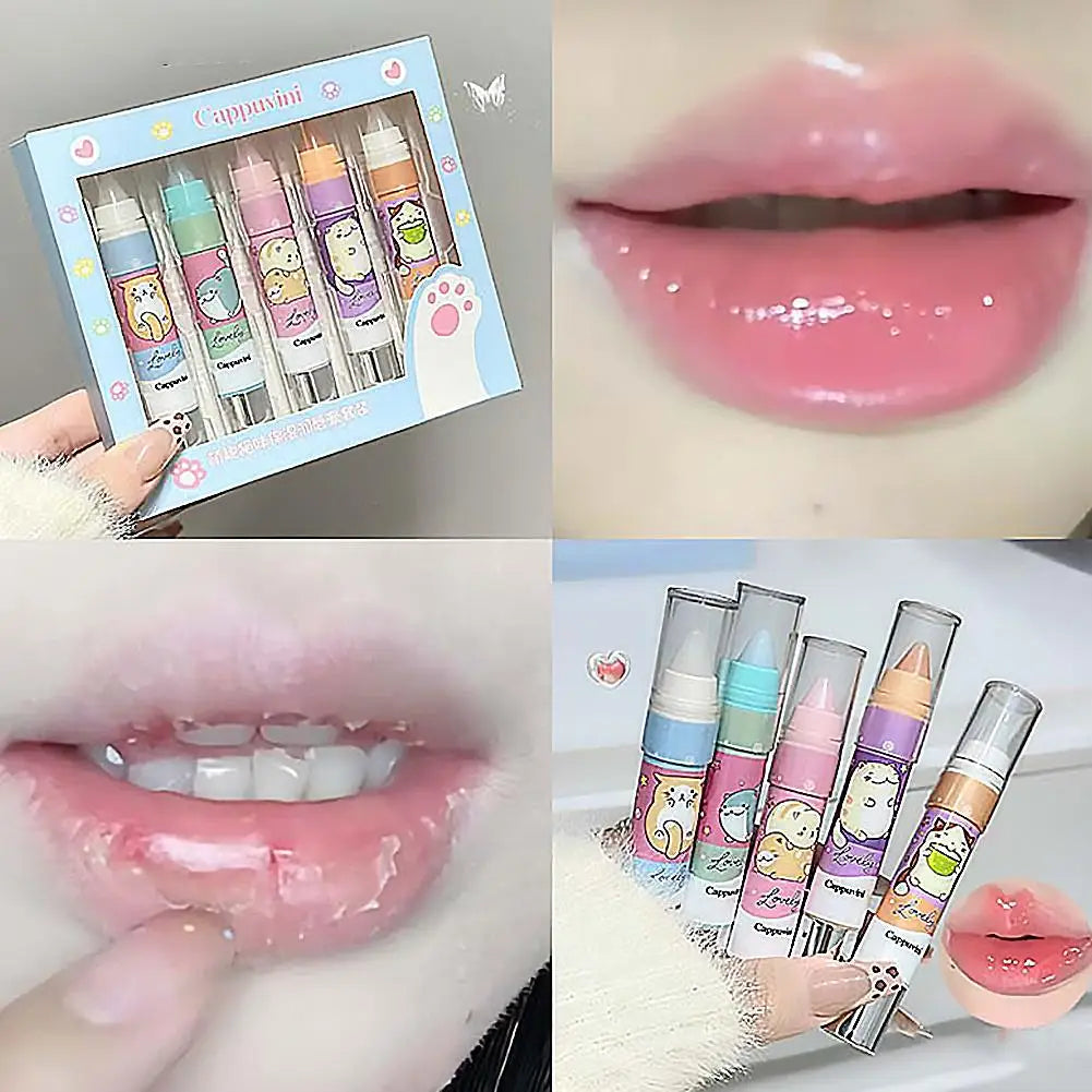 Cute Crystal Jelly Lip Balm Set – 5 Flavors & Color-Changing