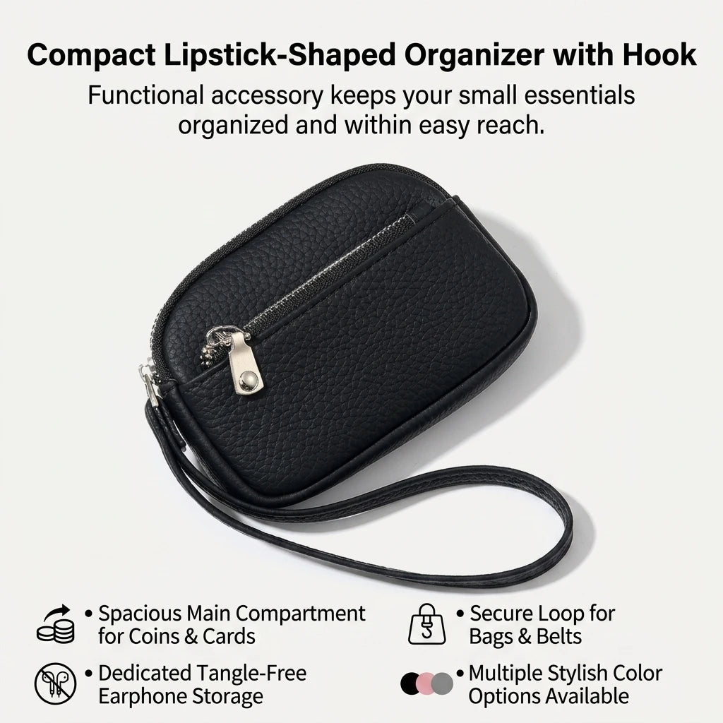 Korean Style Mini Lipstick Shaped Earphone Coin Purse with Keychain Hook in Multiple Colors Peaceful Pleasures Health and Wellness