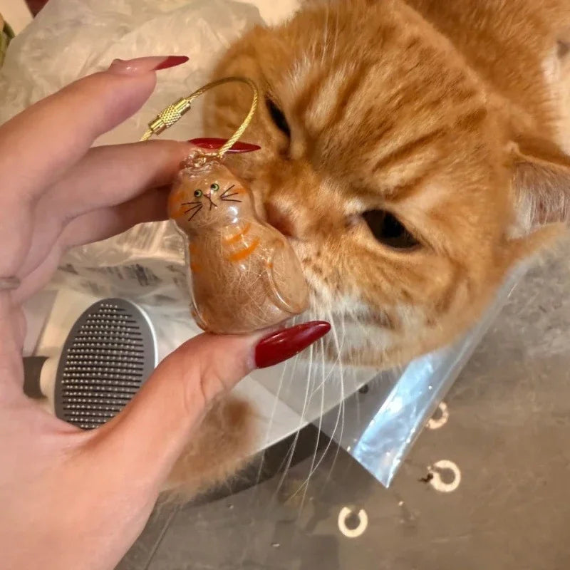 Cat Keychain Pendant & Hair Storage Box | Cute Pet Travel Accessory