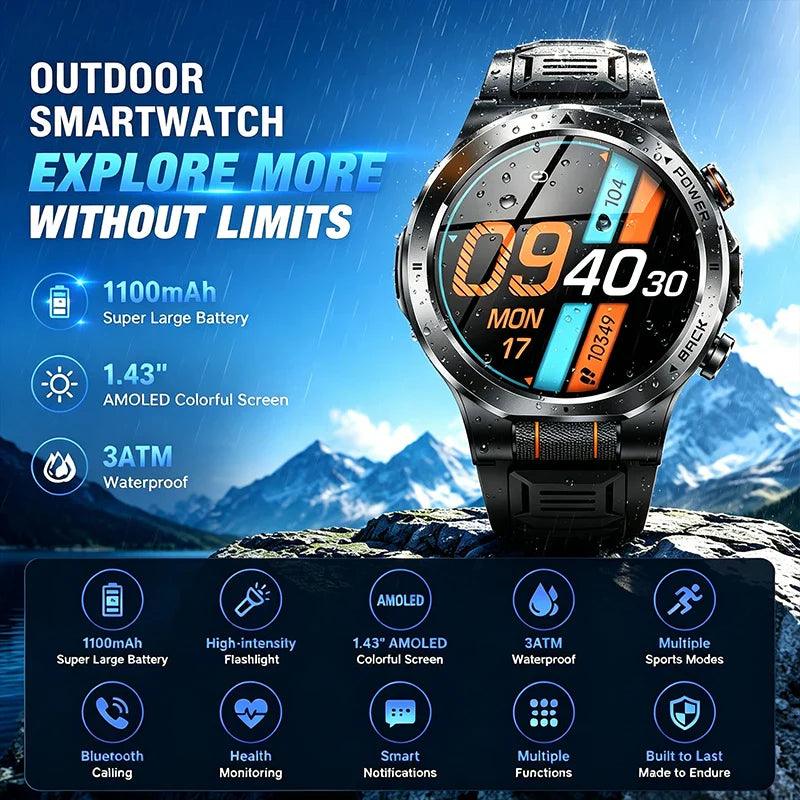 ZODVBOZ KT91 Smart Watch – AMOLED, 1100mAh, 3ATM Waterproof