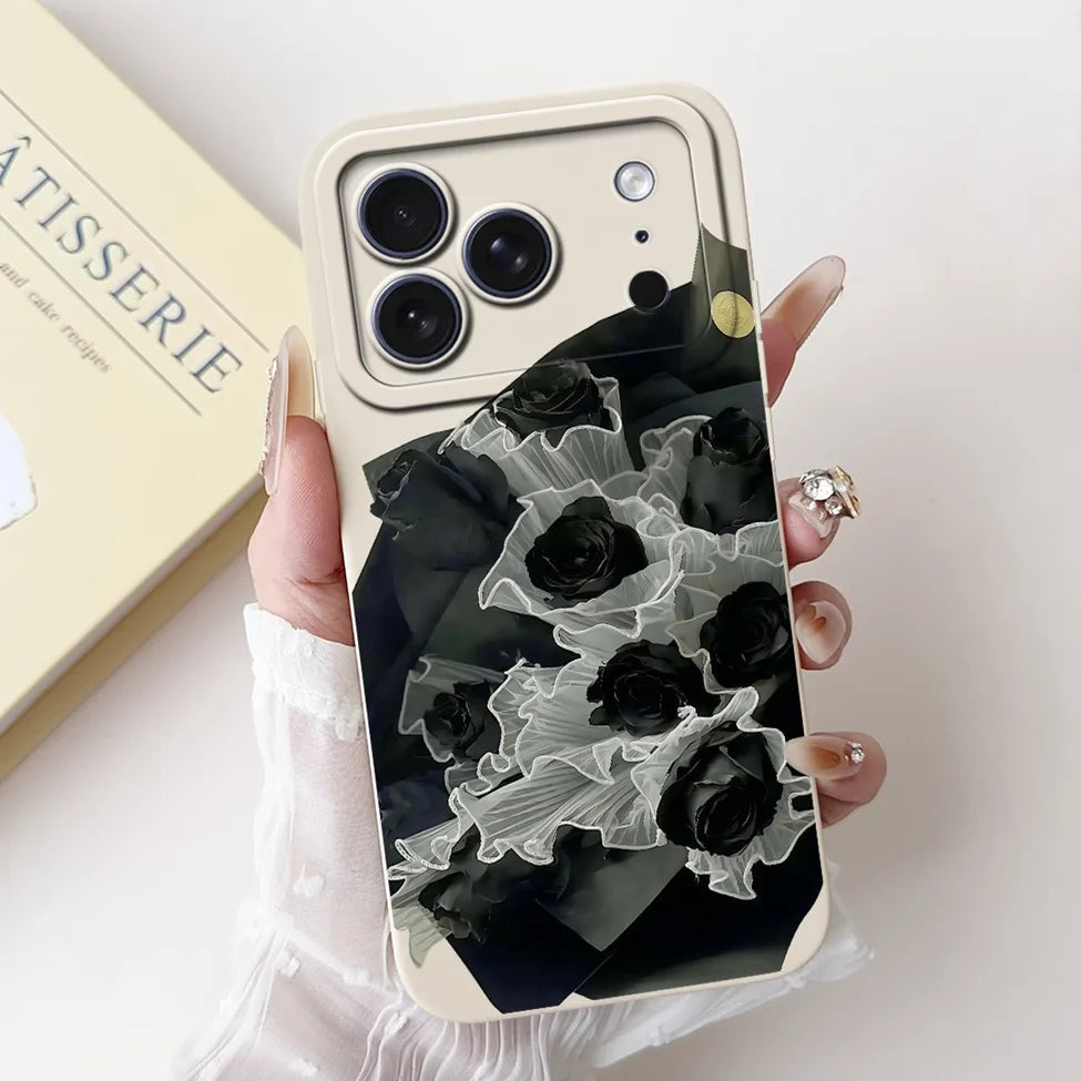 iPhone 17 Pro Silicone Case | Cute Kawaii Floral Painted Cover