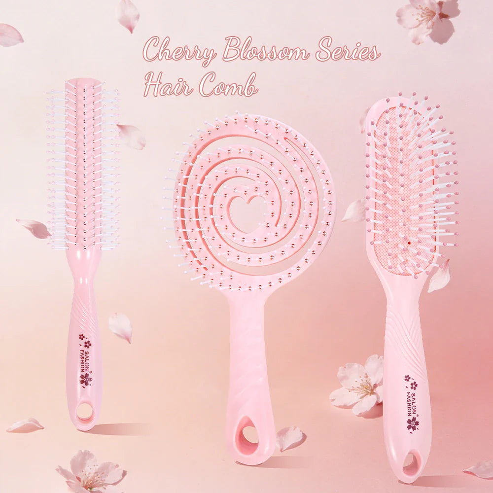 Sakura Pink Hair Brush Set – Round, Spiral & Paddle Brush