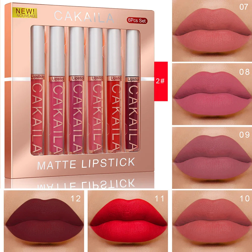 CAKAILA 6-Color Matte Liquid Lipstick Set – Waterproof, Long-Lasting