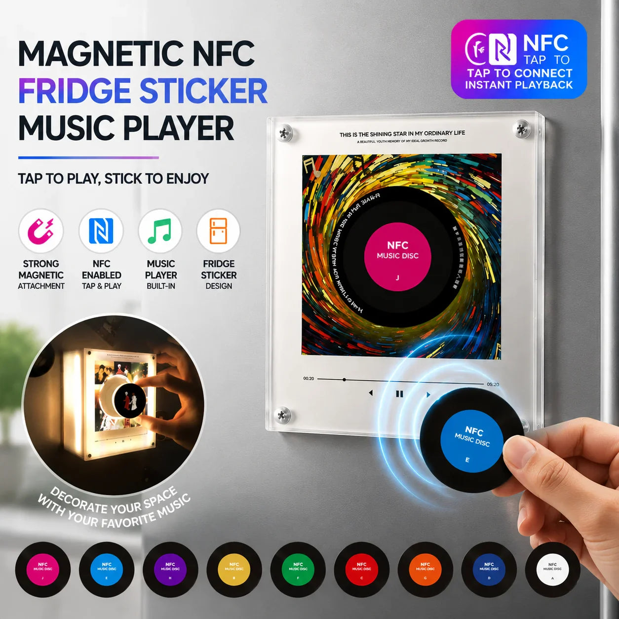 NFC Smart Fridge Magnet Music Player & Warm Night Light