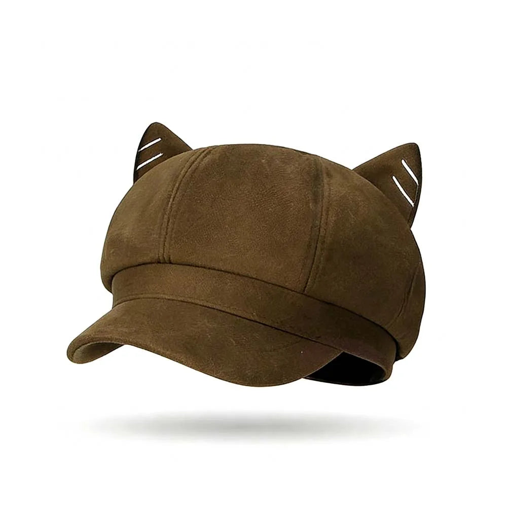 Fashion Beret Hat for Women, Cat Ear Painter Cap Solid Color Retro Octagonal Hat for Spring Autumn Casual Daily Outfits Peaceful Pleasures Health and Wellness Coffee One size