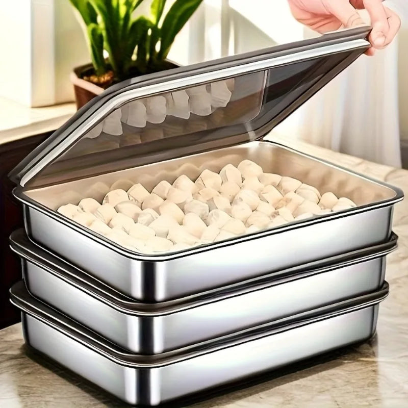 Stainless Steel Covered Dumpling Plate Rice Plates Rectangular Tray Barbecue Plates Vegetable Plates Practical Kitchen Tools New Peaceful Pleasures Health and Wellness