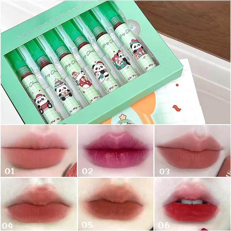 6pcs Panda Cute Color Matte gloss Lip Set: Natural Makeup Long-Lasting Non-Sticky Lipstick Kit for Daily Wear & Gift Peaceful Pleasures Health and Wellness