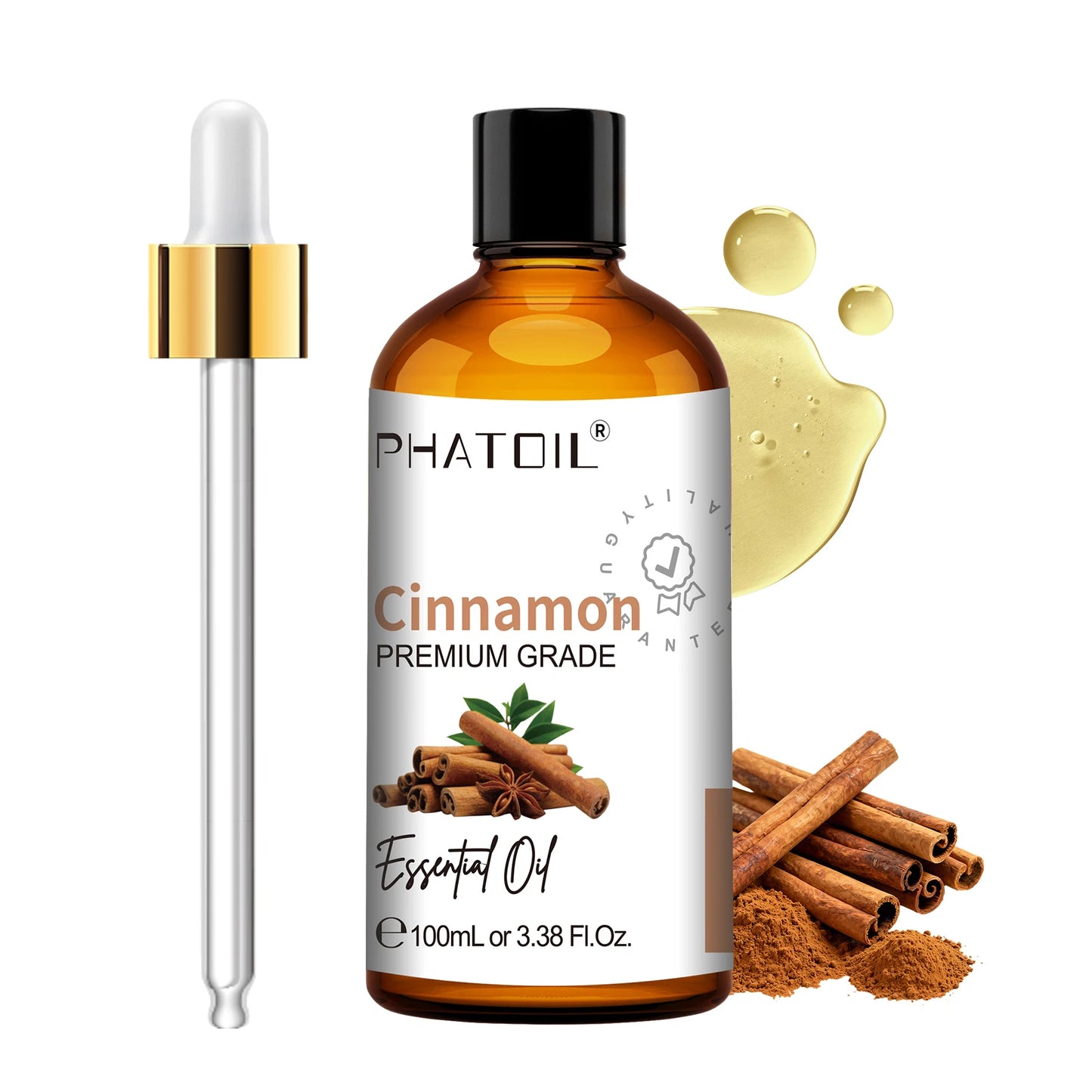 PHATOIL 100ml(3.38 fl.Oz) Eucalyptus Peppermint Tea tree Vanilla Bergamot Aromatherapy Essential Oil For Diffuser,Candle Making Peaceful Pleasures Health and Wellness Cinnamon 100ml