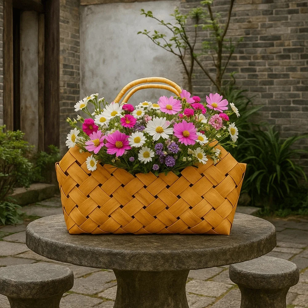 Rustic Hand-Woven Wicker Basket with Handle | Décor & Organizer