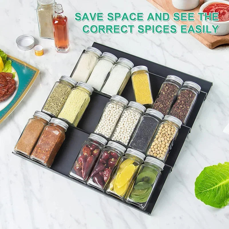 Adjustable Acrylic Spice Rack Organizer | Cabinet Drawer Tray