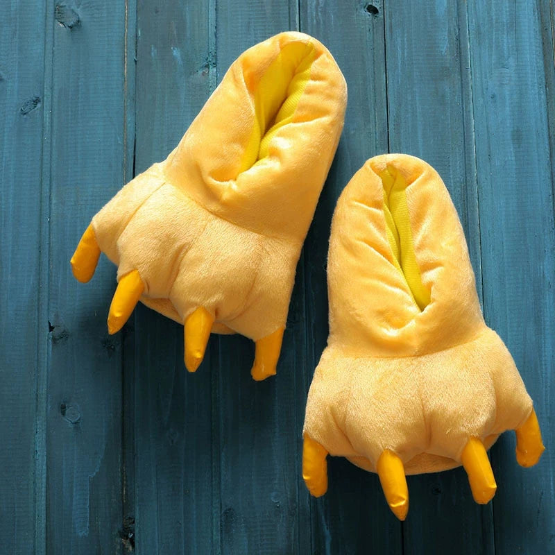 Funny Dinosaur Claw Plush Slippers – Warm Winter Indoor Shoes