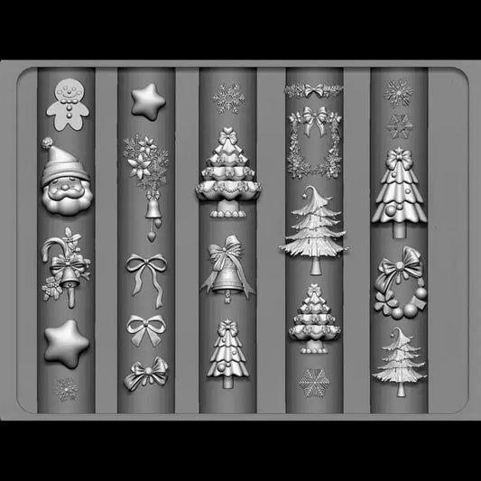 Manicure Design Tool with 3D Christmas Tree, Snowman, Gingerbread Man - DIY Nail Art Decorations Transparent Silicone Mold Peaceful Pleasures Health and Wellness