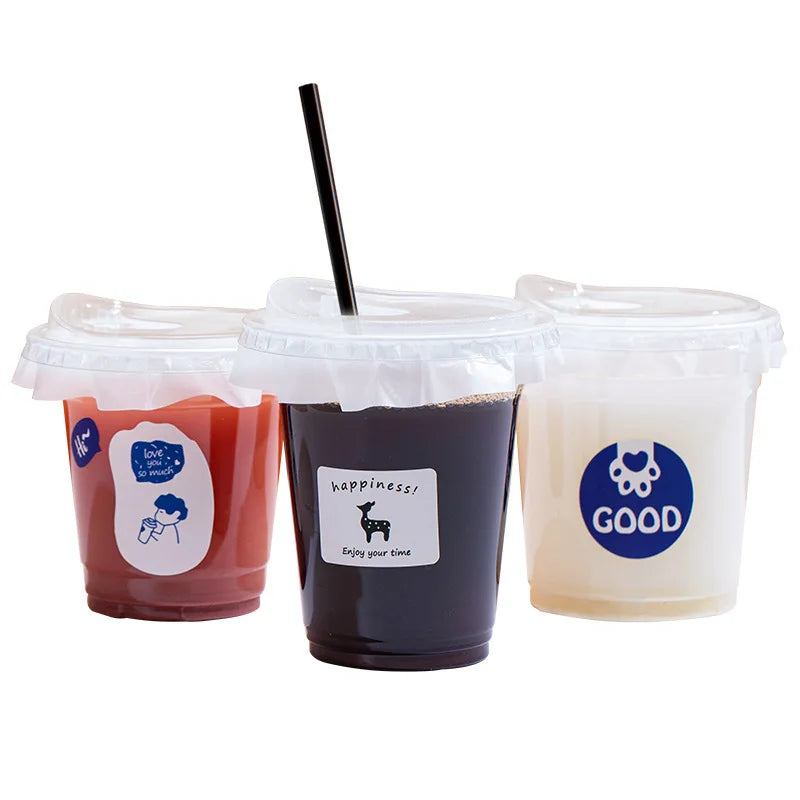 10pcs Plastic Cup with No Straw Mouth Direct Drinking Transparent Disposable Coffee Cup Suitable for Smoothies Cold Drinks Milk Peaceful Pleasures Health and Wellness