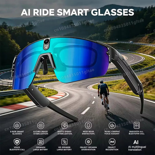 Cycling AI Smart Glasses 4K HD 800W Camera Bluetooth Call Translation Anti-shake Sunglasses Men Women Anit UV Waterproof Music Peaceful Pleasures Health and Wellness