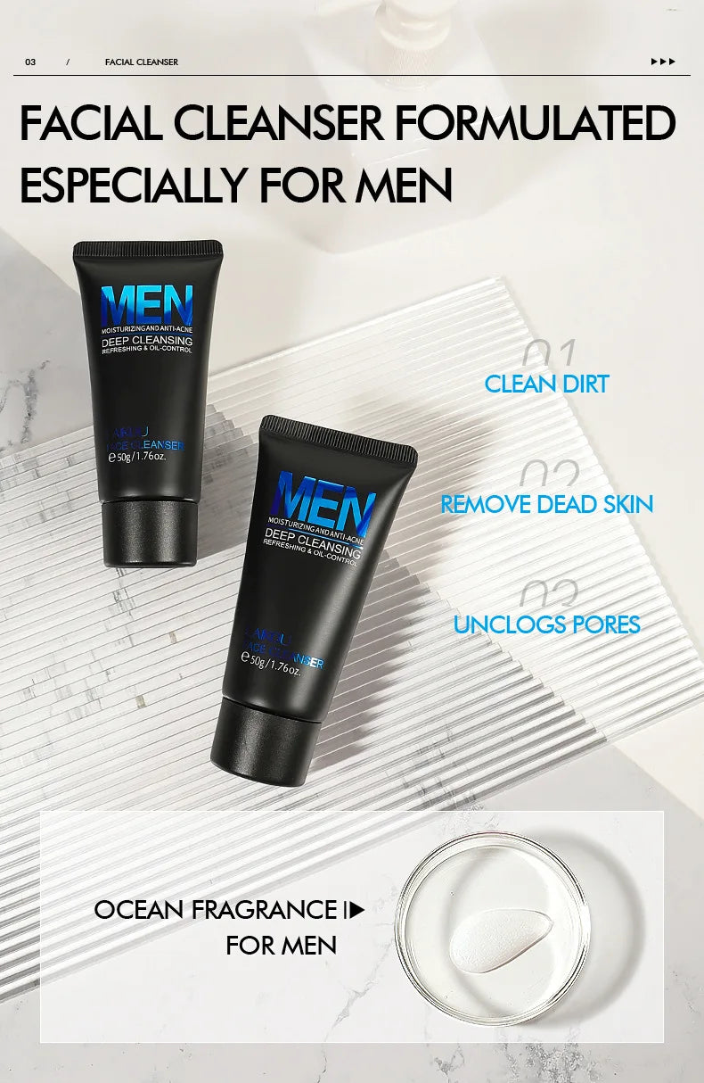 LAIKOU Men Face Cleanser 50g Deep Cleansing Oil Control Anti Acne Refreshing Moisturizing Facial Wash For Men Skin Care Peaceful Pleasures Health and Wellness
