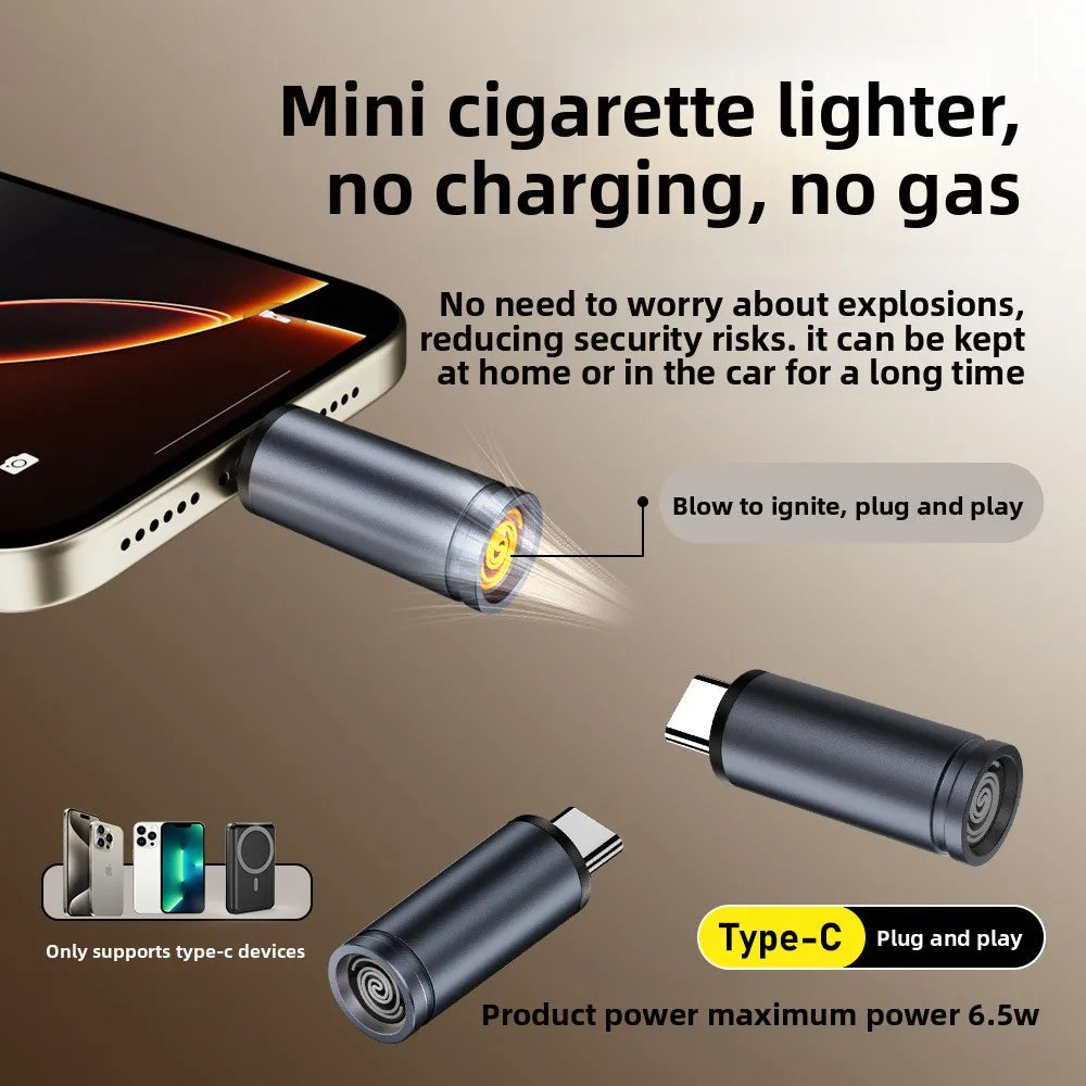 USB-C Flameless Electric Lighter | Blow Ignite & Auto Shut-Off